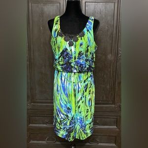 Emma & Michelle blue & green design sleeveless dress - size 8